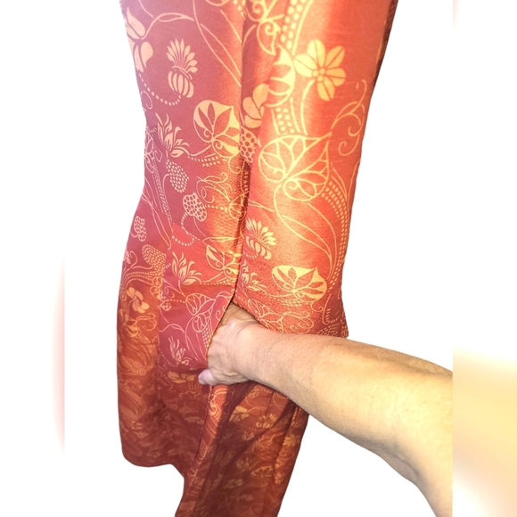 eShakti Floral print dupioni pleated empire dress sz 1X rust gold floral maxi - Picture 4 of 11